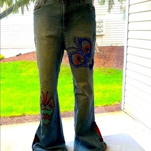 Women’s EUC VINTAGE HAND CRAFTED UPCYCLED LAND’S END Flare Jeans Sz 14T